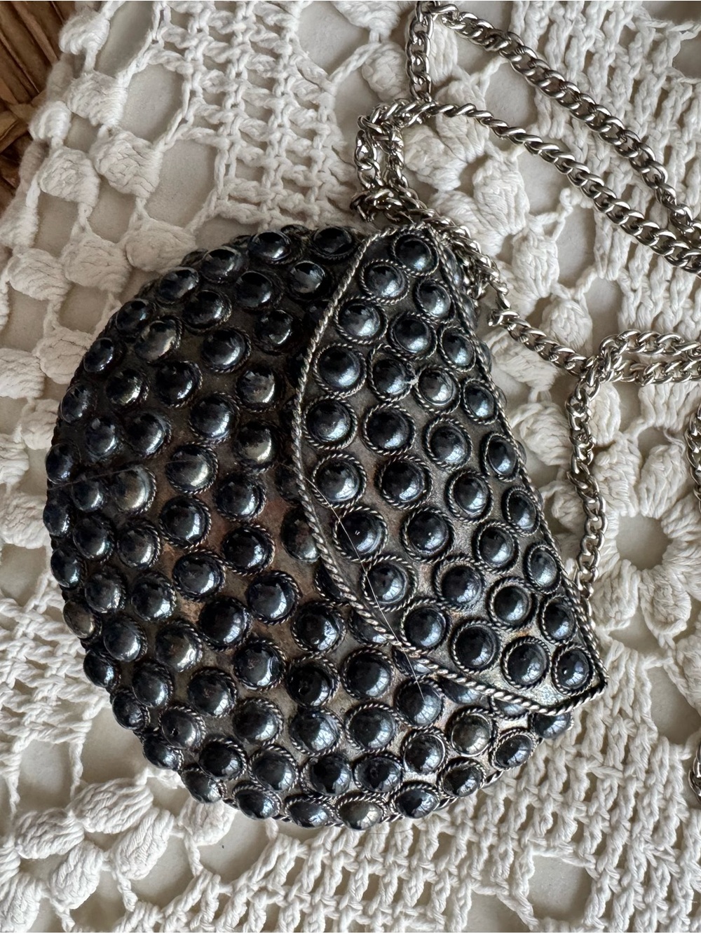 Black Studded Metal Clutch with Chain Strap